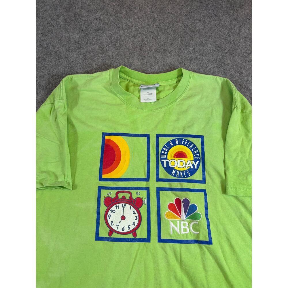 VINTAGE 90s NBC Today TV Show Shirt Mens Neon Green Graphic Tee Preshrunk XL